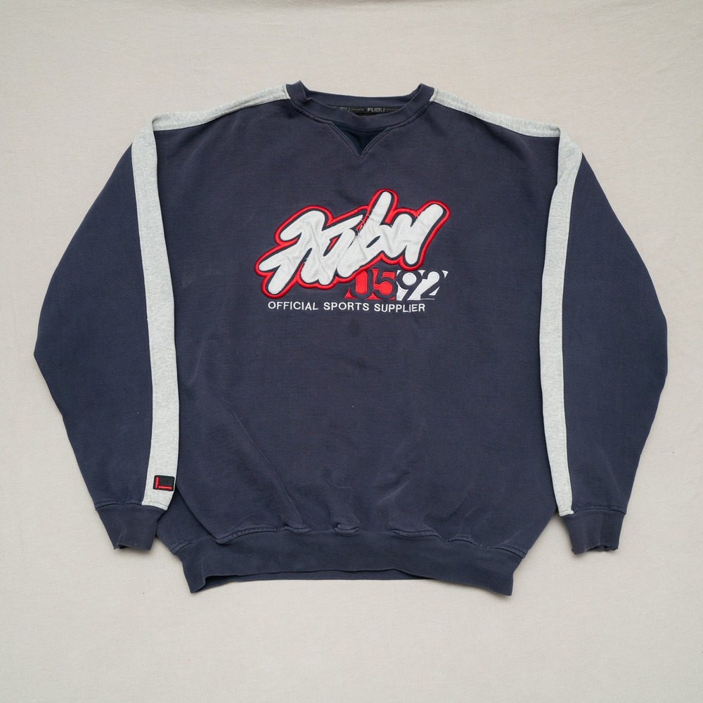 Vintage‎ 90s FUBU Collection Sports Sweatshirt 05 92 Sleeve Stripes Blue XXL